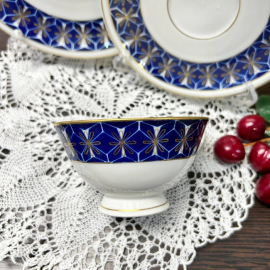 Чайное трио. Немецкий фарфор Lettin 1956-69гг. Натурал кобальт, позолота.. Картинка 2